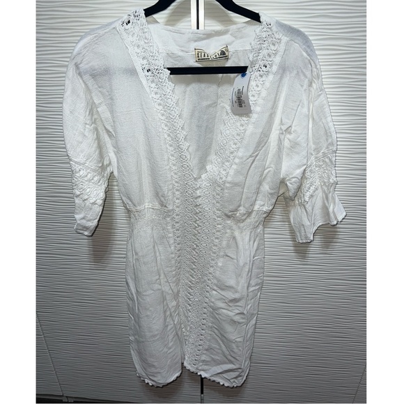 Lace trim white beach coverup - Picture 1 of 3